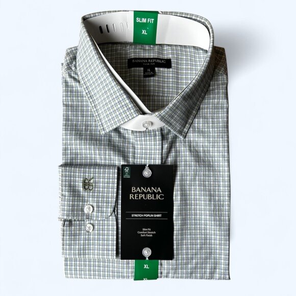 Share Banana Republic Men's Stretch Poplin Dress Shirt Slim Fit Green Size XL - Picture 9 of 10